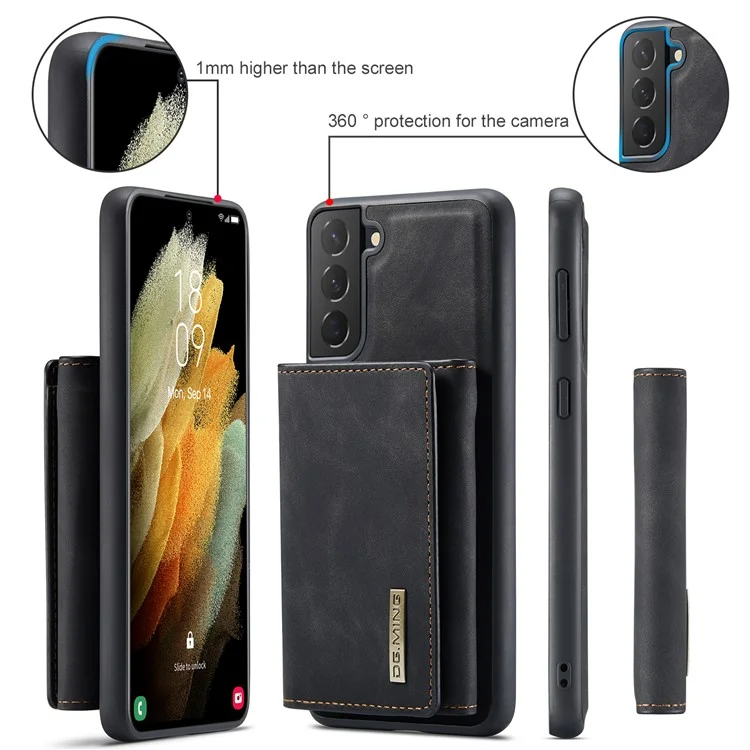 Dg. Ming M1 Series Design Destacável Design de Couro TPU + PC Case Com Kickstand Para Samsung Galaxy S21 5G/4G - Preto