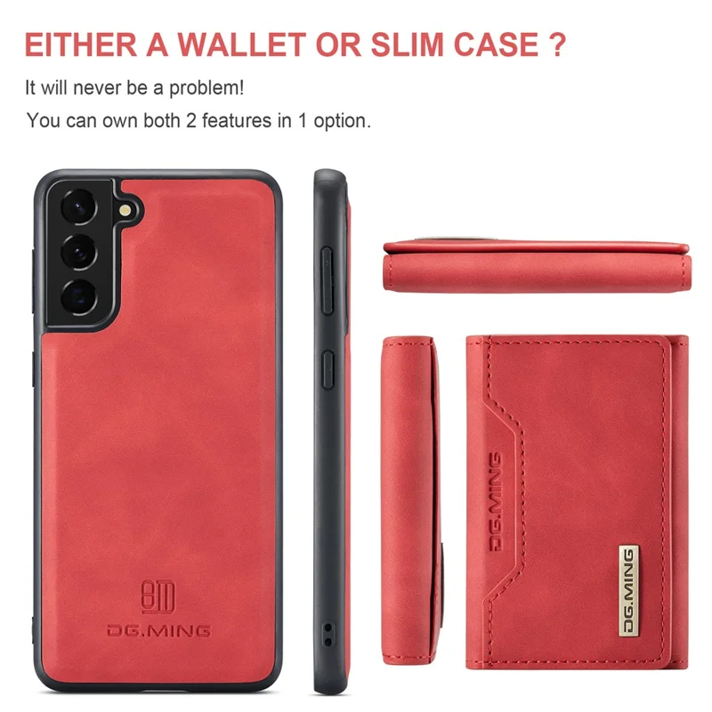 DG.MING M2 Series Detachable 2 in 1 Magnetic Wallet Design Hybrid Case with Kickstand for Samsung Galaxy S21 5G/4G - Red