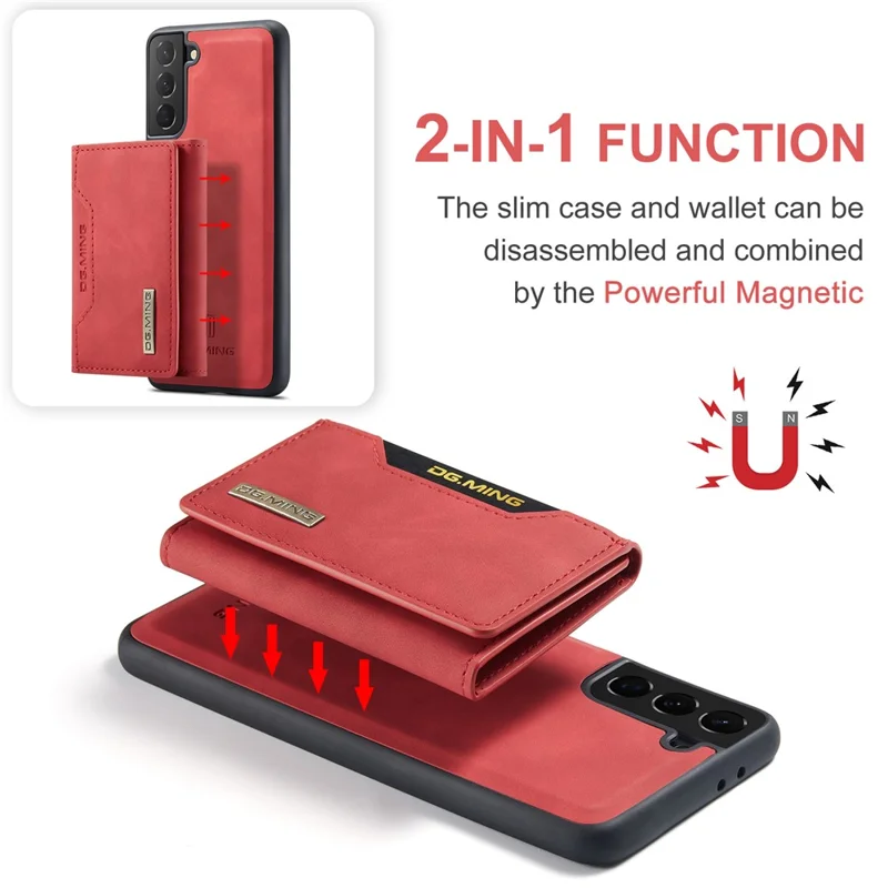 DG.MING M2 Series Detachable 2 in 1 Magnetic Wallet Design Hybrid Case with Kickstand for Samsung Galaxy S21 5G/4G - Red