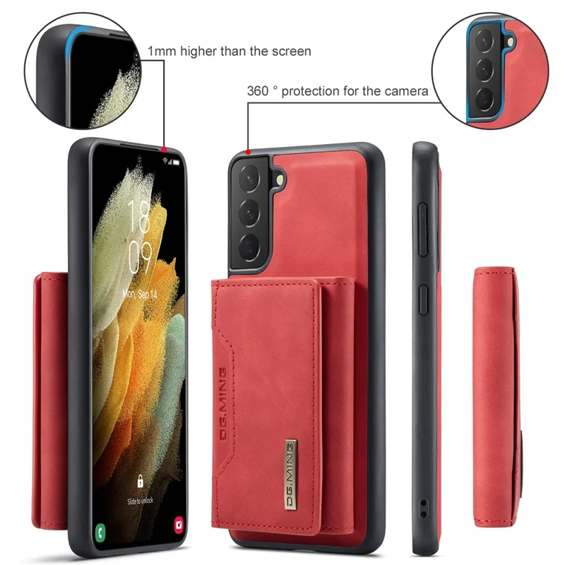 DG.MING M2 Series Detachable 2 in 1 Magnetic Wallet Design Hybrid Case with Kickstand for Samsung Galaxy S21 5G/4G - Red