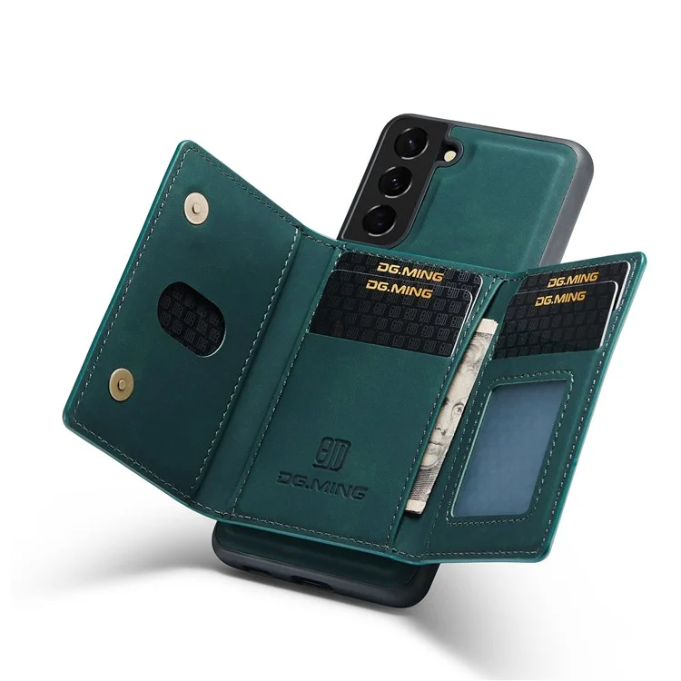 DG.MING Serie M2 Custodia 2 in 1 con Design Portafoglio Magnetico Staccabile e Supporto per Samsung Galaxy S21 5G/4G - Verde