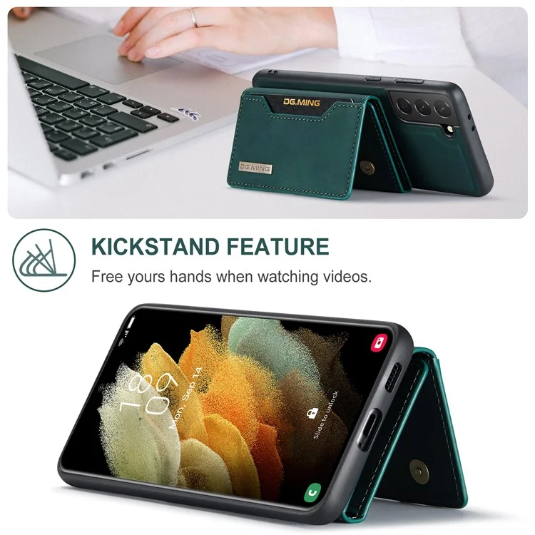 DG.MING Serie M2 Custodia 2 in 1 con Design Portafoglio Magnetico Staccabile e Supporto per Samsung Galaxy S21 5G/4G - Verde