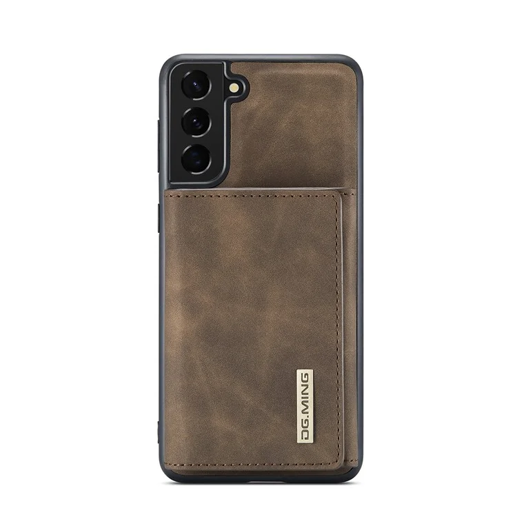 DG.MING M1 Series Detachable 2 in 1 Wallet Design Leather Coated TPU + PC Case with Kickstand for Samsung Galaxy S21 FE - Coffee