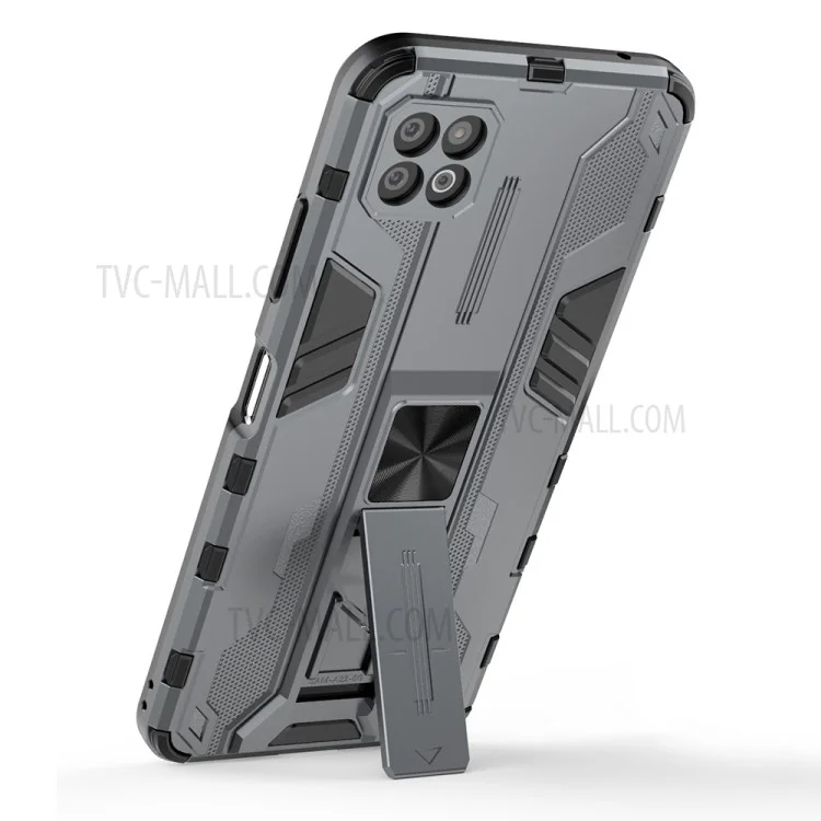 Full-Body Shockproof Protection Hard Plastic + TPU Rubber Dual Layer Hybrid Case with Fold Kickstand for Samsung Galaxy A22 5G (EU Version) - Grey