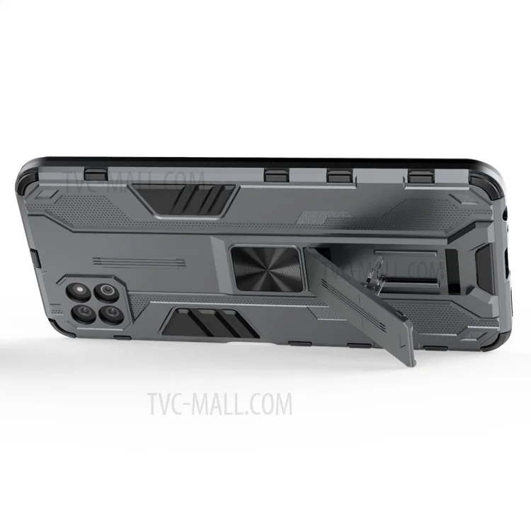 Full-Body Shockproof Protection Hard Plastic + TPU Rubber Dual Layer Hybrid Case with Fold Kickstand for Samsung Galaxy A22 5G (EU Version) - Grey