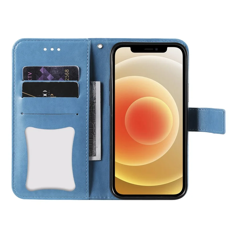 PU Leather Imprint Flowers Pattern Wallet Phone Case with Lanyard for Samsung Galaxy A12 / M12 / F12 - Blue