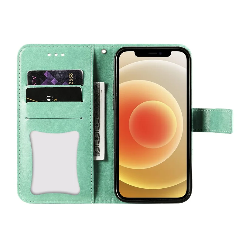 PU Leather Imprint Flowers Pattern Wallet Phone Case with Lanyard for Samsung Galaxy A12 / M12 / F12 - Green