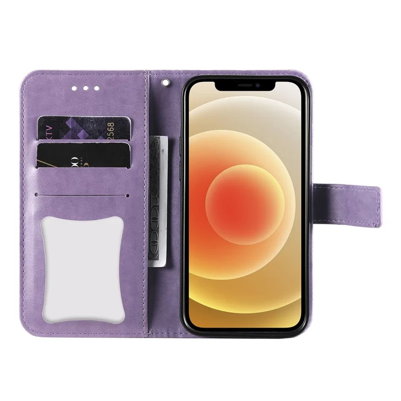 PU Leather Imprint Flowers Pattern Wallet Phone Case with Lanyard for Samsung Galaxy A12 / M12 / F12 - Purple