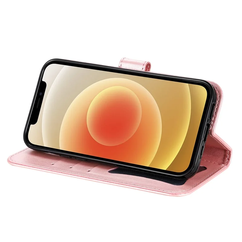 PU Leather Imprint Flowers Pattern Wallet Phone Case with Lanyard for Samsung Galaxy A32 4G (EU Version) - Rose Gold