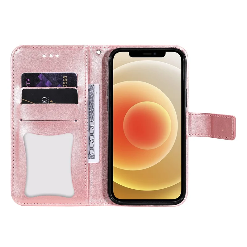 PU Leather Imprint Flowers Pattern Wallet Phone Case with Lanyard for Samsung Galaxy A32 4G (EU Version) - Rose Gold
