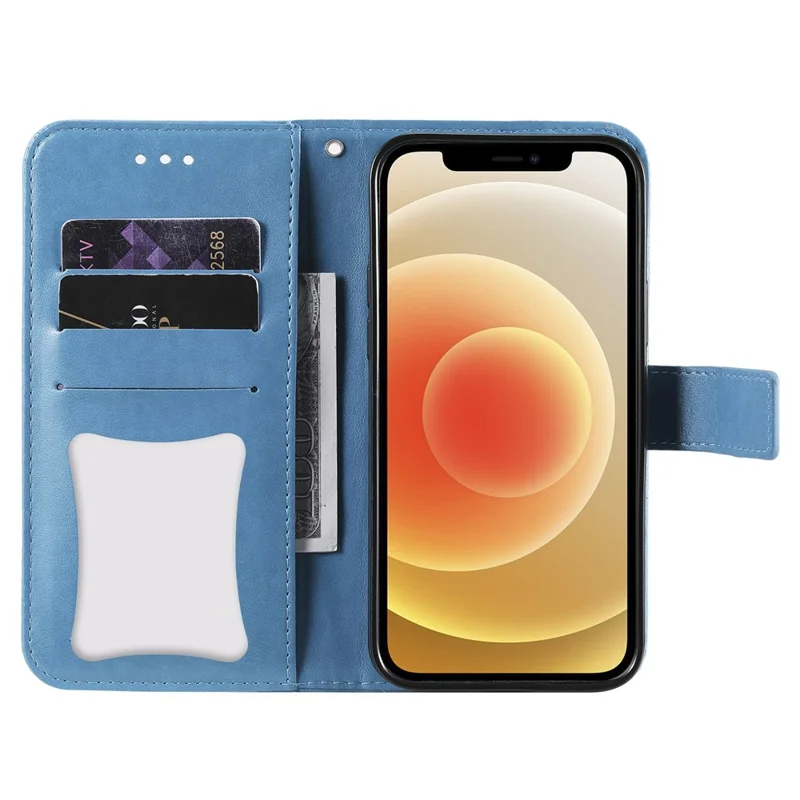 PU Leather Imprint Flowers Pattern Wallet Phone Case with Lanyard for Samsung Galaxy S21 FE - Blue