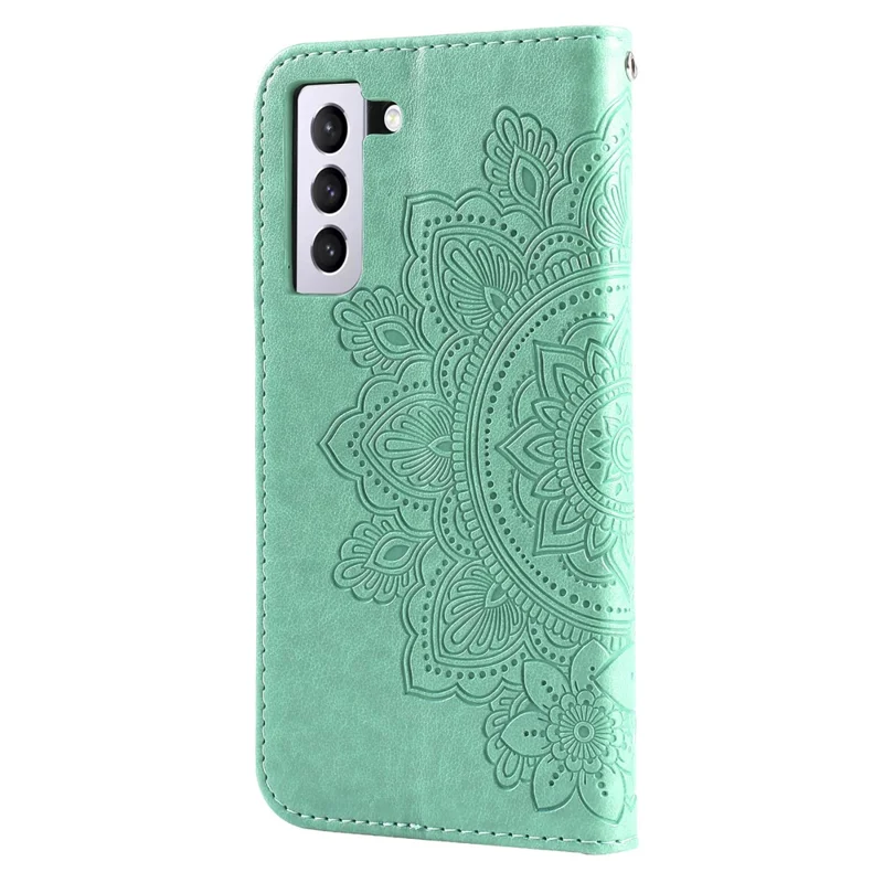PU-læder med trykt blomstermønster, tegnebægsformet telefonbeskytning med snor til Samsung Galaxy S21 FE - Grøn