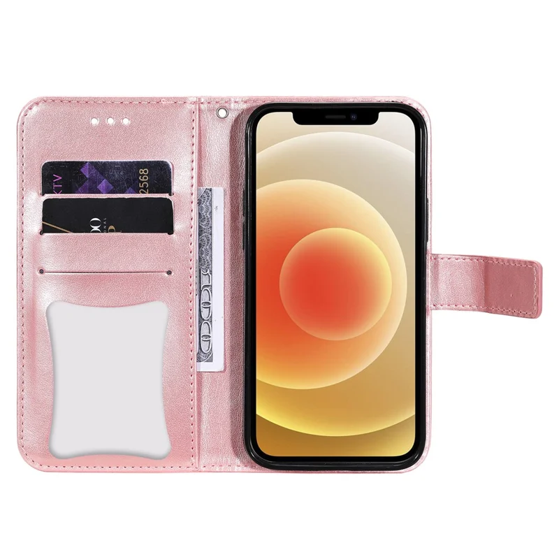 PU Leather Imprint Flowers Pattern Wallet Phone Case with Lanyard for Samsung Galaxy S21 FE - Rose Gold