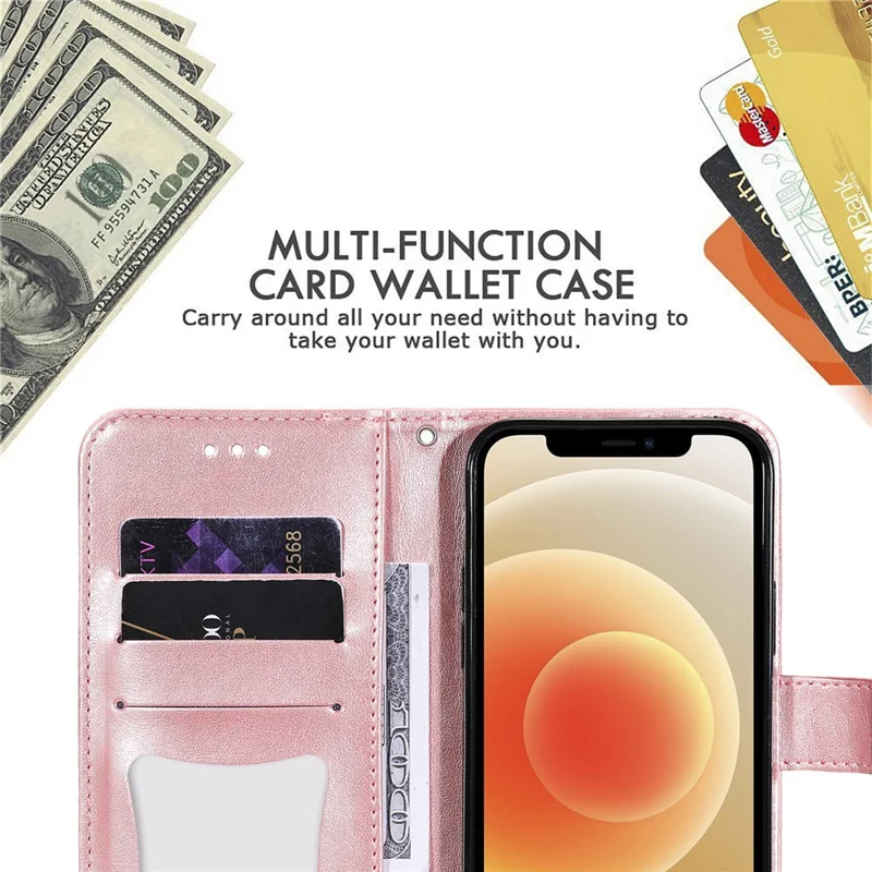 PU Leather Imprint Flowers Pattern Wallet Phone Case with Lanyard for Samsung Galaxy S21 FE - Rose Gold