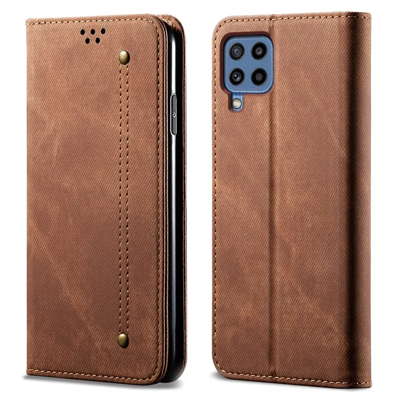 Jeans Cloth Texture Leisure Style Leather Wallet Case with Stand for Samsung Galaxy M32 (Global Version) - Brown