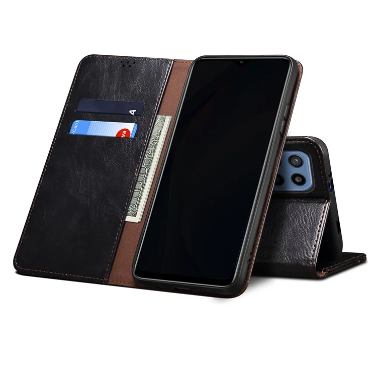 Leisure Style Waxy Crazy Horse Texture Protective Leather Case Cover for Samsung Galaxy M32 (Global Version) - Black