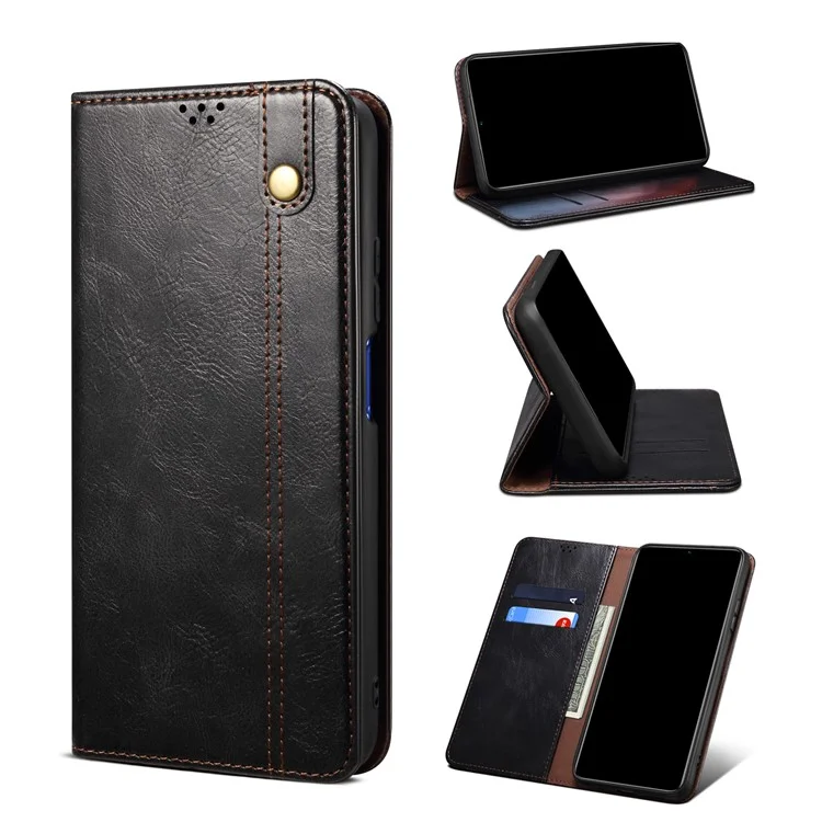 Leisure Style Waxy Crazy Horse Texture Protective Leather Case Cover for Samsung Galaxy M32 (Global Version) - Black