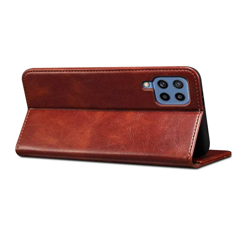 Leisure Style Waxy Crazy Horse Texture Protective Leather Case Cover for Samsung Galaxy M32 (Global Version) - Brown