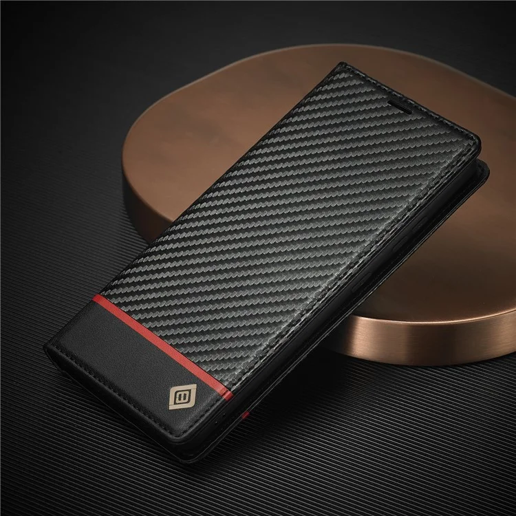 LC.IMEEKE Kohlefaser-Textur Magnetische Horizontale Flip PU-Leder Standhülle für Samsung Galaxy S21 Ultra 5G - Rote Horizontale Linie