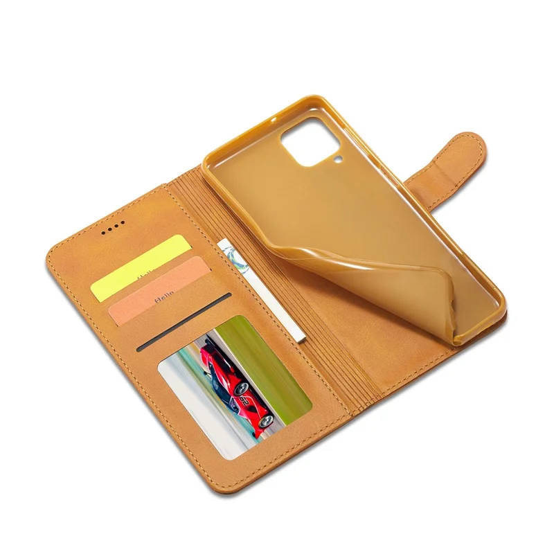 Futerał skórzany LC.IMEEKE z portfelikiem i podstawką ochronny na telefon Samsung Galaxy A22 4G (wersja UE) – brązowy