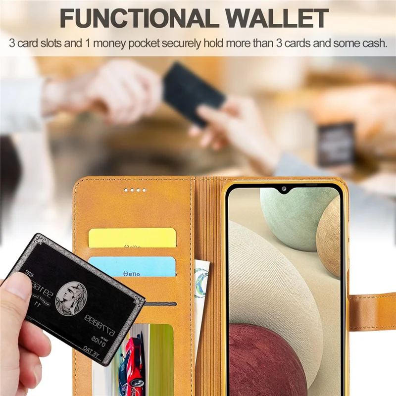 Futerał skórzany LC.IMEEKE z portfelikiem i podstawką ochronny na telefon Samsung Galaxy A22 4G (wersja UE) – brązowy