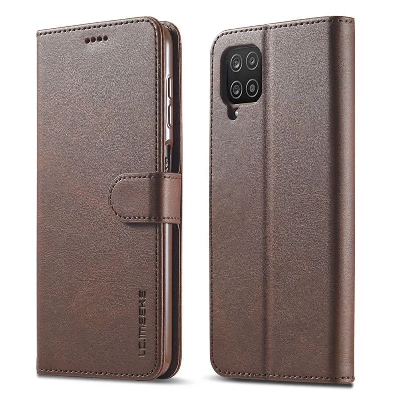 LC.IMEEKE Wallet Design Leather Phone Stand Case Protector for Samsung Galaxy A22 4G (EU Version) - Coffee