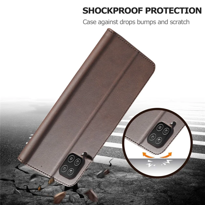 LC.IMEEKE Wallet Design Leather Phone Stand Case Protector for Samsung Galaxy A22 4G (EU Version) - Coffee