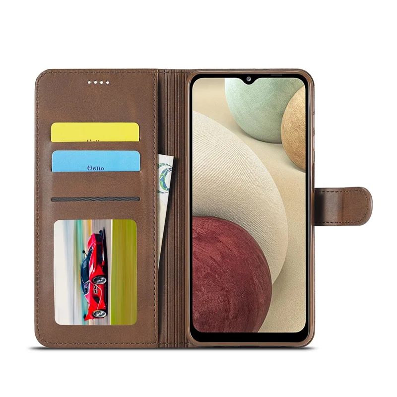 LC.IMEEKE Wallet Design Leather Phone Stand Case Protector for Samsung Galaxy A22 4G (EU Version) - Coffee