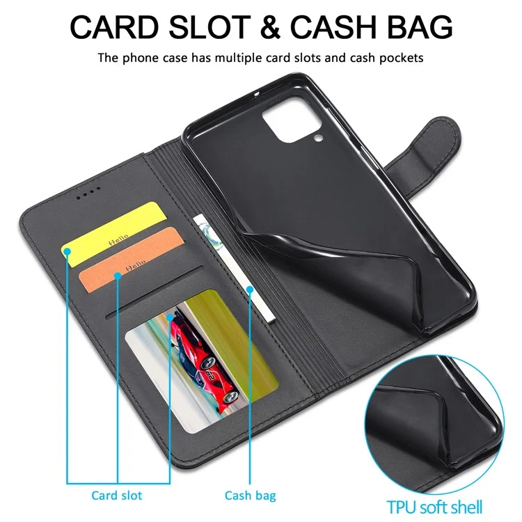 LC.IMEEKE Carteira Design Couro Case Protetor com Suporte para Samsung Galaxy A22 4G (Versão UE) - Preto