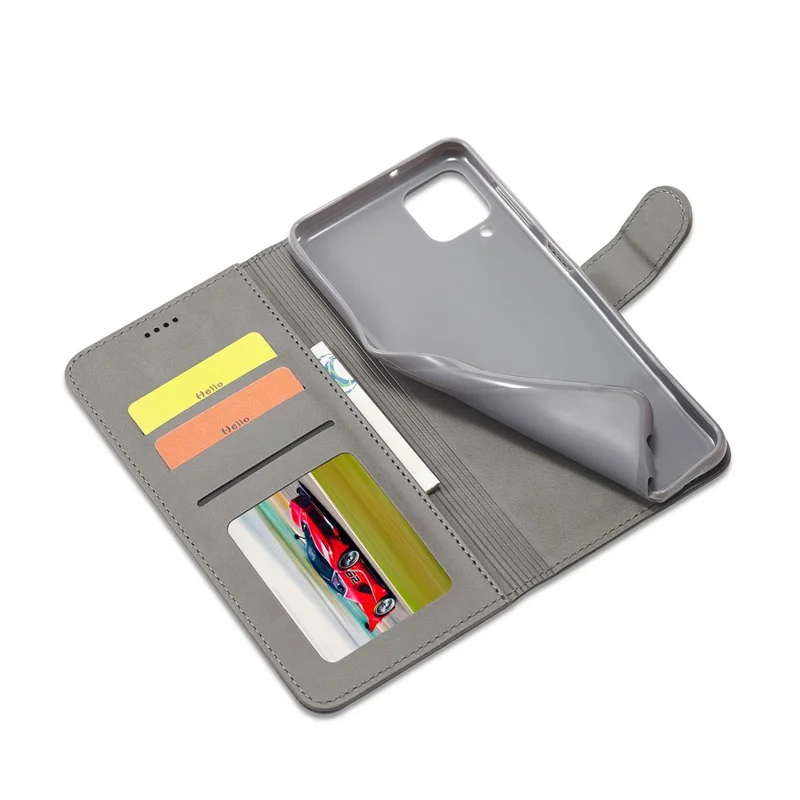 LC.IMEEKE Wallet Design Leather Phone Stand Case Protector for Samsung Galaxy A22 4G (EU Version) - Grey
