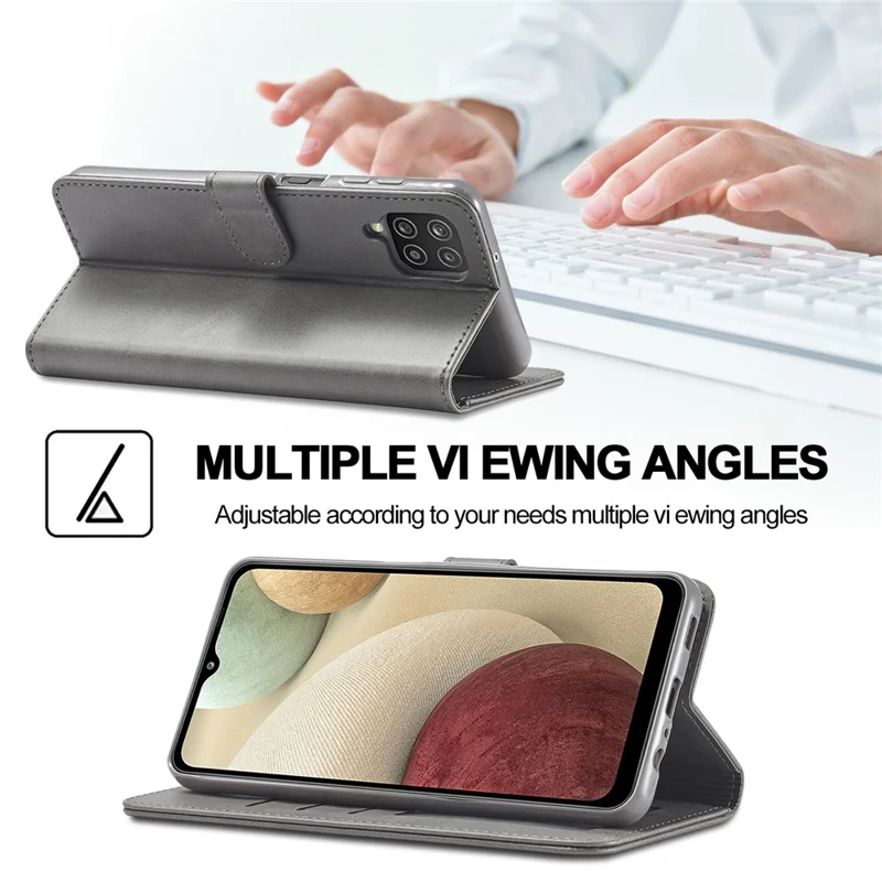 LC.IMEEKE Wallet Design Leather Phone Stand Case Protector for Samsung Galaxy A22 4G (EU Version) - Grey