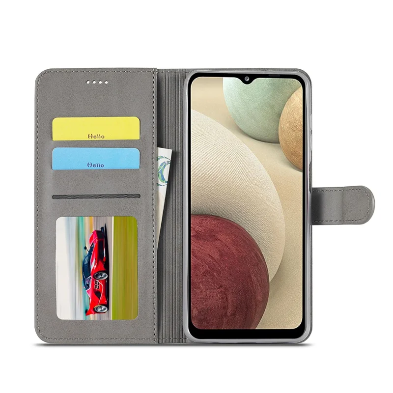 LC.IMEEKE Wallet Design Leather Phone Stand Case Protector for Samsung Galaxy A22 4G (EU Version) - Grey