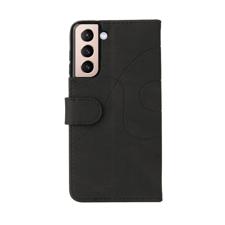 For Samsung Galaxy S21 5G / 4G Leather Case Wallet Stand Color Splicing Phone Cover - Black