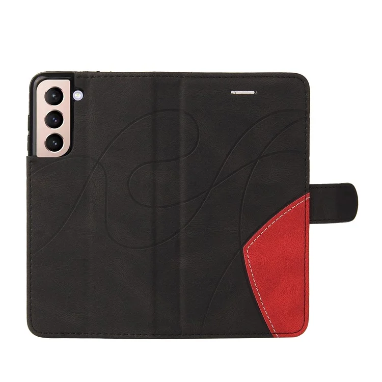 KT Leather Series-1 [Supporting Stand] Bi-colour Splicing Style Leather Wallet Case Cover for Samsung Galaxy S21 5G/4G - Black