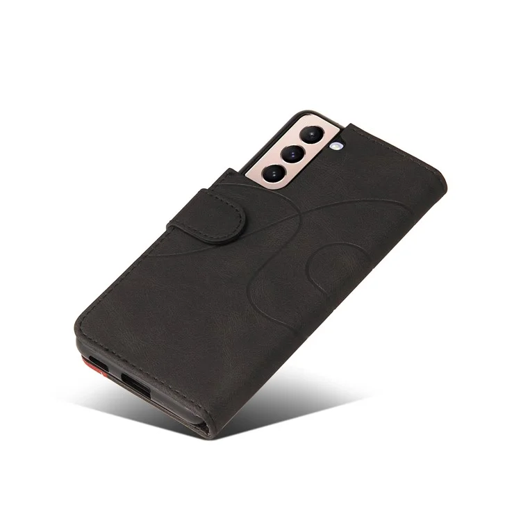 For Samsung Galaxy S21 5G / 4G Leather Case Wallet Stand Color Splicing Phone Cover - Black