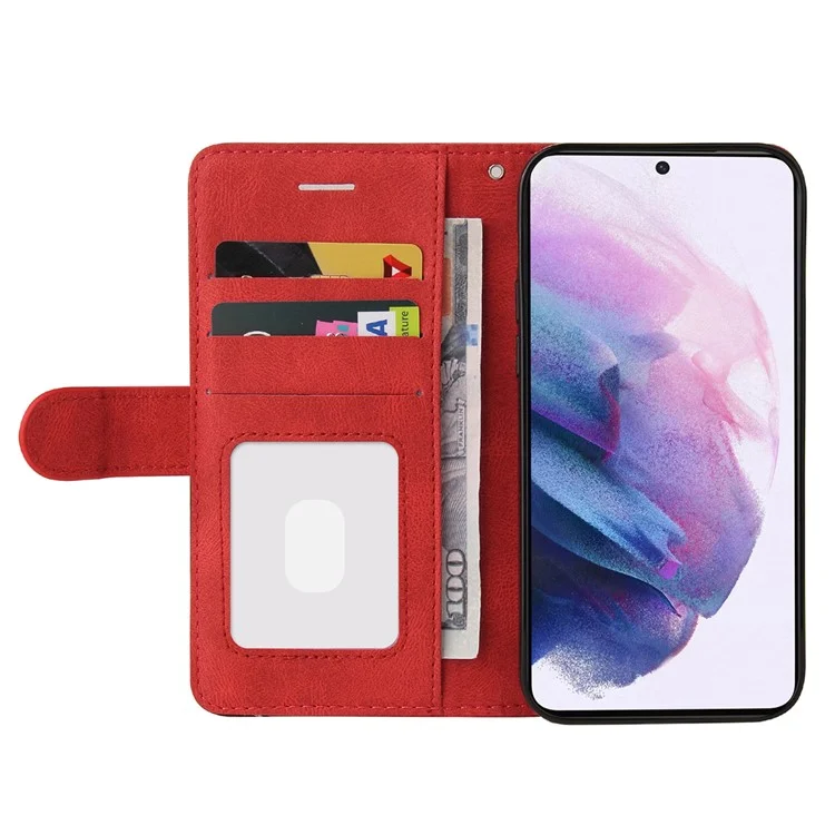 For Samsung Galaxy S21 5G / 4G Leather Case Wallet Stand Color Splicing Phone Cover - Red