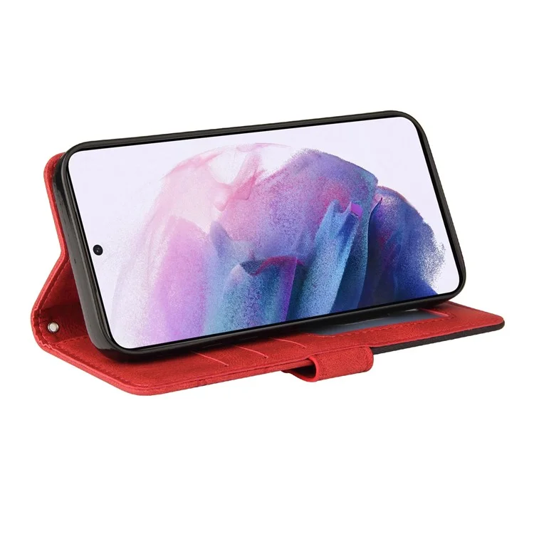 For Samsung Galaxy S21 5G / 4G Leather Case Wallet Stand Color Splicing Phone Cover - Red