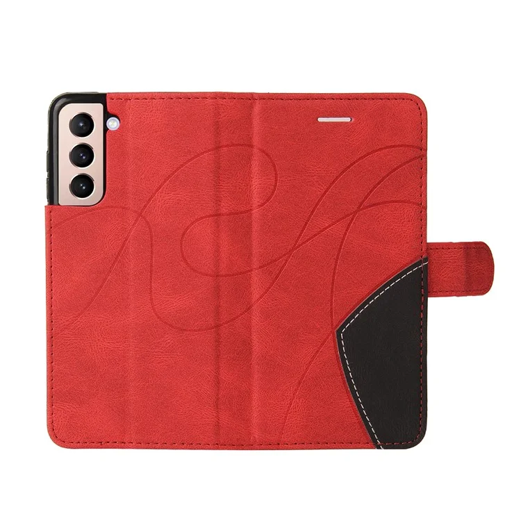 For Samsung Galaxy S21 5G / 4G Leather Case Wallet Stand Color Splicing Phone Cover - Red