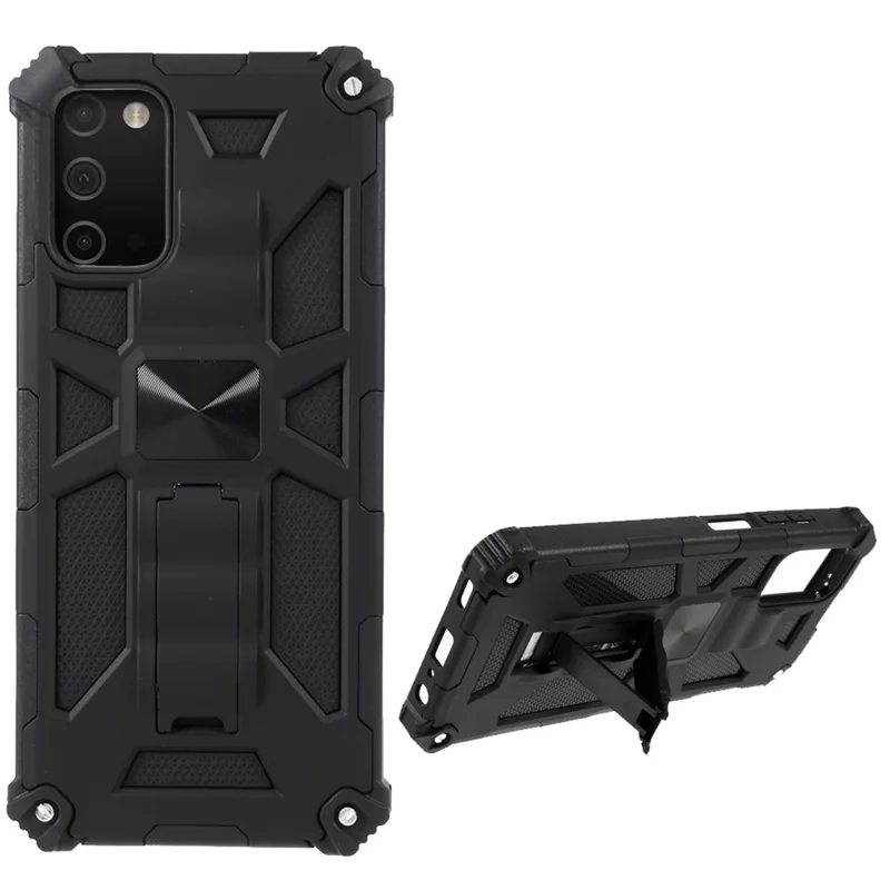 Armor PC+TPU Combo Magnetic Metal Sheet Design Anti-drop Phone Case with Kickstand for Samsung Galaxy A03s (166.5mm) - Black