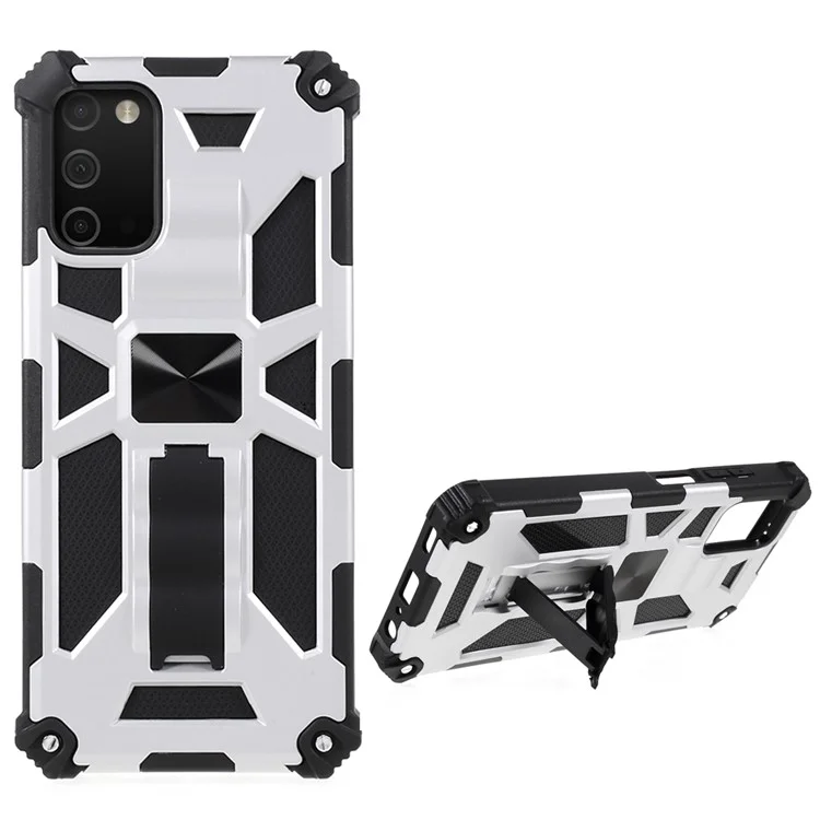 Armor PC+TPU Combo Magnetic Metal Sheet Design Anti-drop Phone Case with Kickstand for Samsung Galaxy A03s (166.5 x 75.98 x 9.14mm) - White