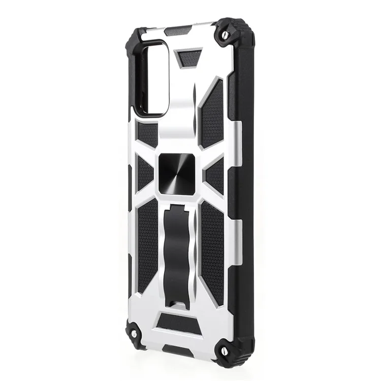 Armor PC+TPU Combo Magnetic Metal Sheet Design Anti-drop Phone Case with Kickstand for Samsung Galaxy A03s (166.5 x 75.98 x 9.14mm) - White