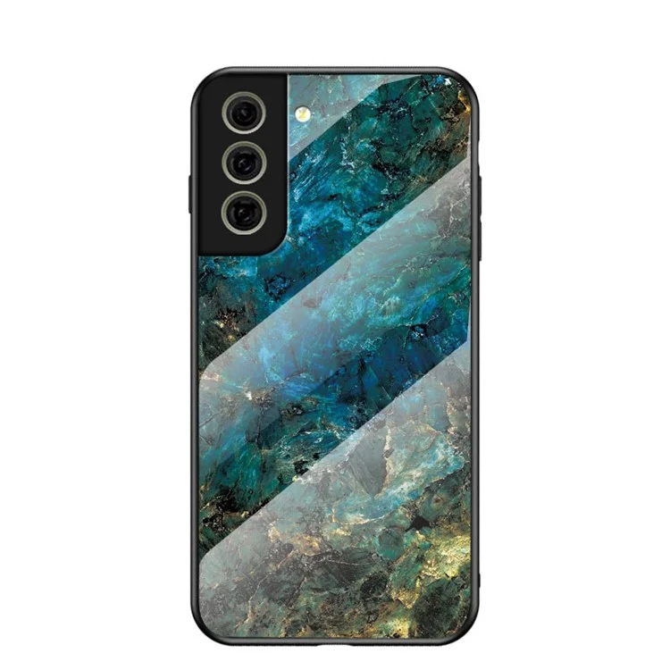 Étui de protection en verre trempé dur résistant aux rayures avec motif marbre de luxe pour Samsung Galaxy S21 FE - Marbre émeraude