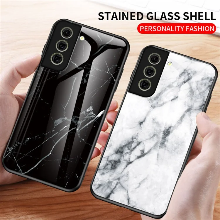 Étui de protection en verre trempé dur résistant aux rayures avec motif marbre de luxe pour Samsung Galaxy S21 FE - Marbre émeraude