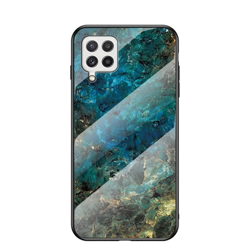 Tempered Glass Marble Pattern Shockproof Hybrid Protective Phone Hard PC Soft TPU Cover for Samsung Galaxy A22 4G (EU Version) - Emerald Marble