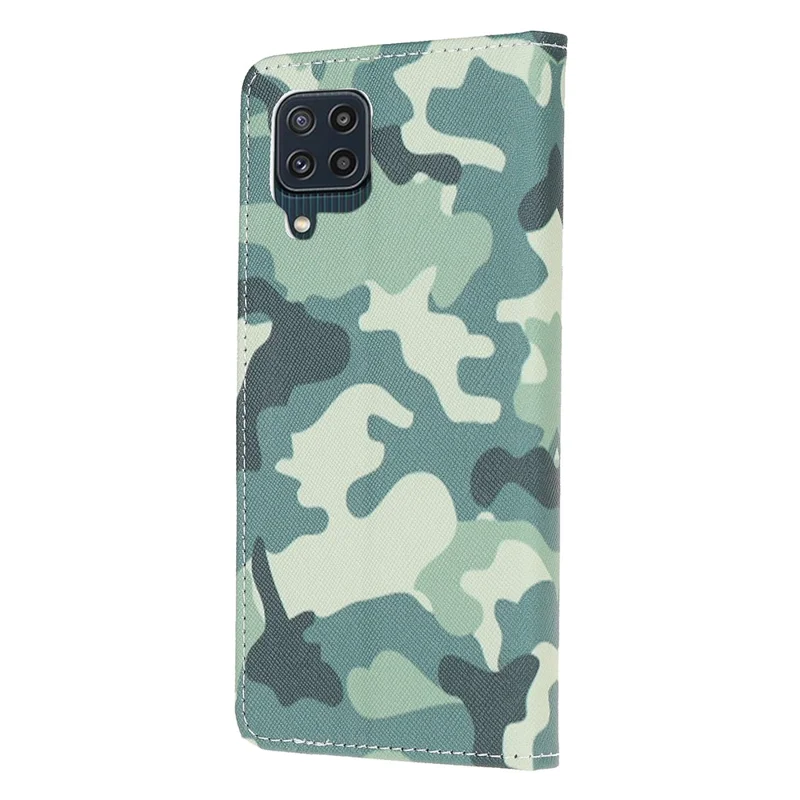 Cross Texture PU Leather Pattern Wallet Shockproof Folio Case with Kickstand Magnetic Closure for Samsung Galaxy M32 (Global Version) - Camouflage