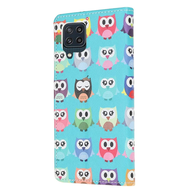 Cross Texture PU Leather Pattern Wallet Shockproof Folio Case with Kickstand Magnetic Closure for Samsung Galaxy M32 (Global Version) - Cute Owls