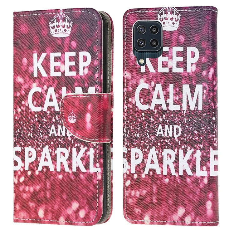 Carteira Folio Shockproof com Textura Cruzada de Couro PU e Apoio Magnético para Samsung Galaxy M32 (Versão Global) - Mantenha a Calma e Brilhe