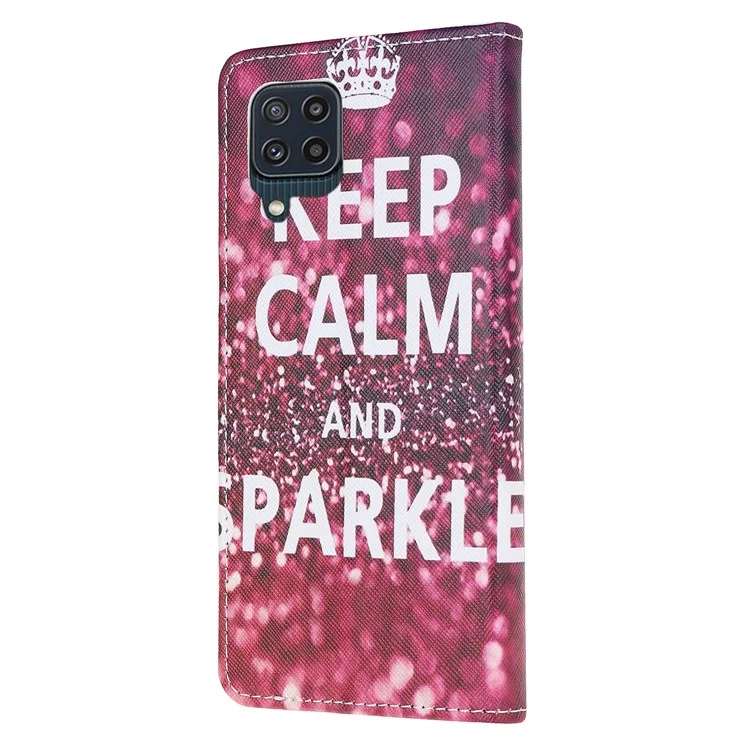 Carteira Folio Shockproof com Textura Cruzada de Couro PU e Apoio Magnético para Samsung Galaxy M32 (Versão Global) - Mantenha a Calma e Brilhe