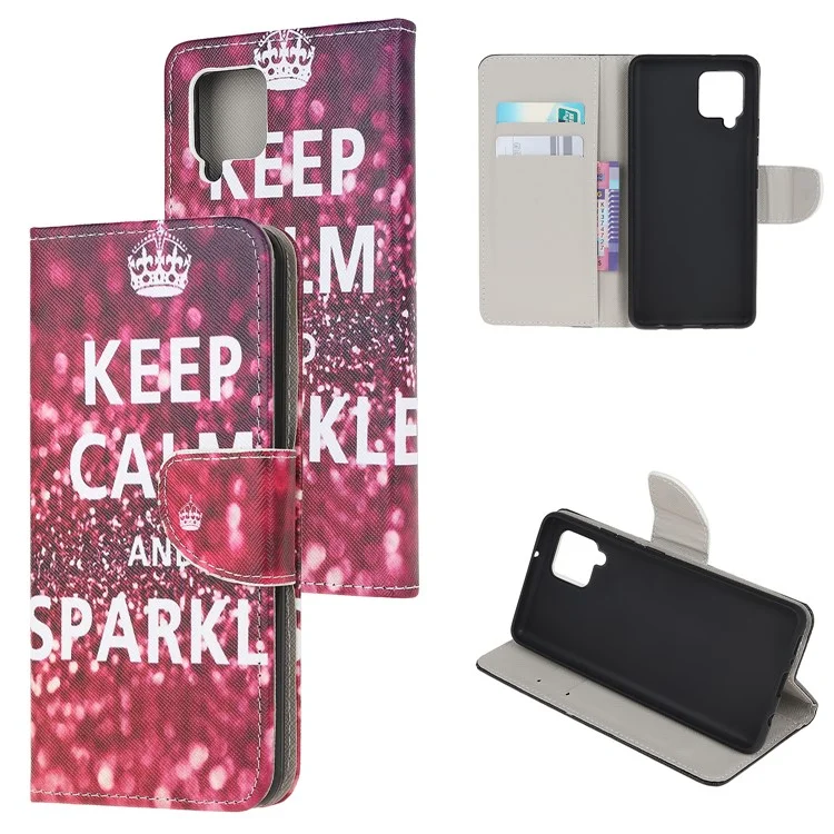 Carteira Folio Shockproof com Textura Cruzada de Couro PU e Apoio Magnético para Samsung Galaxy M32 (Versão Global) - Mantenha a Calma e Brilhe