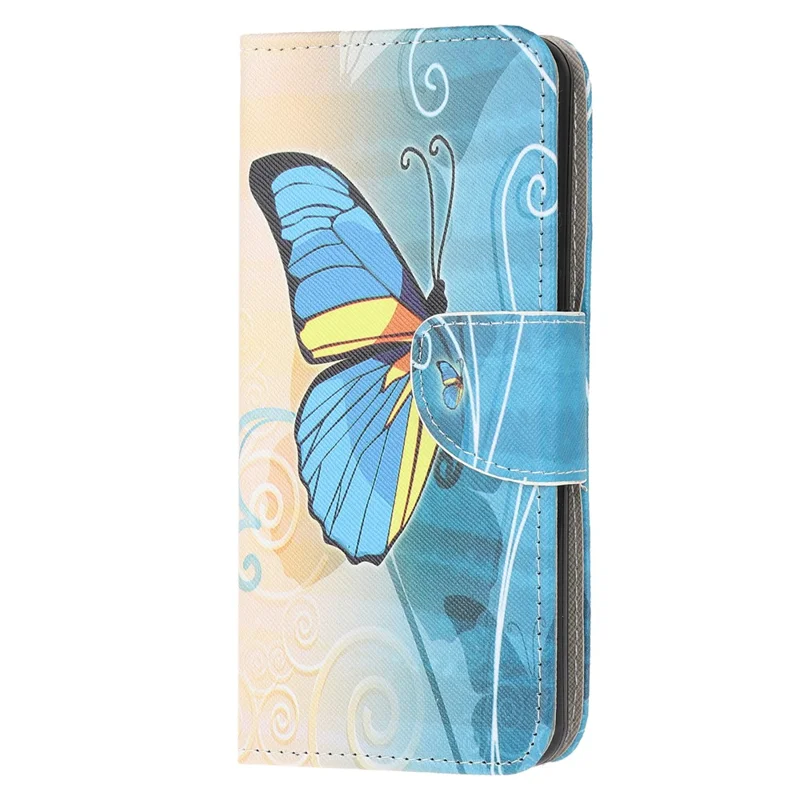 Cross Texture PU Leather Pattern Wallet Shockproof Folio Case with Kickstand Magnetic Closure for Samsung Galaxy M32 (Global Version) - Blue Butterfly